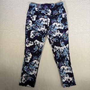 Reel Legends Elite Comfort Floral High Rise Cropped Leggings Blue White Womens M